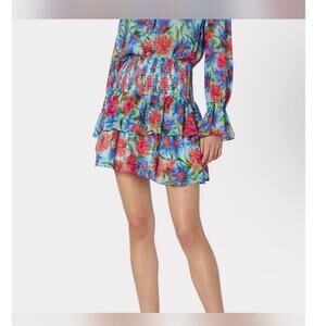 MILLY Wyatt Paint Dalia Print Elastic Waist Pull OnSkirt Blue Red Smocking Sz 8